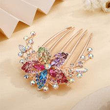 Flower Crystal French Hair Comb Luxury Rhinestone Gem Side Combs Long Teeth Hair