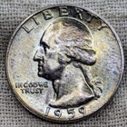 1959 Washington Quarter UNC BU MS : Toned, Brilliant Uncirculated - .9 Fine