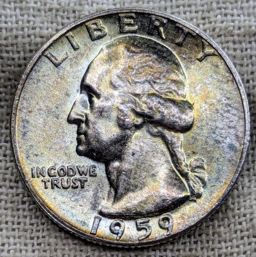 1959 Washington Quarter UNC BU MS : Toned, Brilliant Uncirculated - .9 Fine