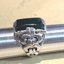 Vintage Sterling Silver Ring With Green Agate Size 10