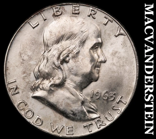 1963-D Silver Franklin Half Dollar - Splotchy  Choice Gem Brilliant Unc  #G8229