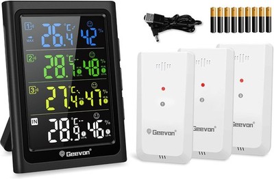 Geevon Funk Innen Außen Thermometer Hygrometer 3 Fernsensoren VA
