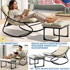 CUSHIONED ROCKING CHAIR WITH OTTOMAN HEAVY DUTY SWING LOUNGE CHAIR WATERPROOF