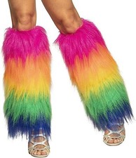 Halloween Fur Leg Warmers Green Long Faux Fluffy Rave Dance Hosiery Multicolour