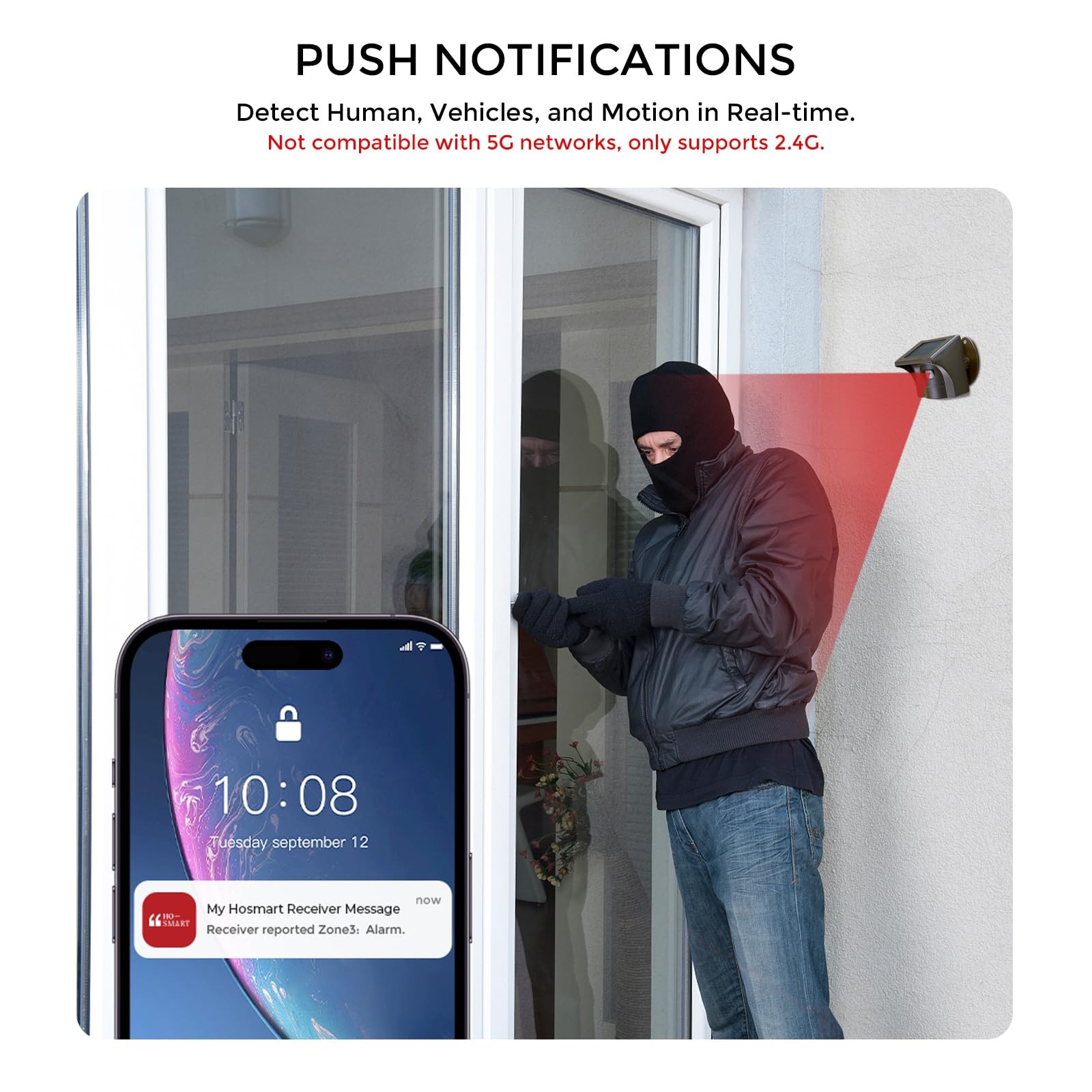 eMACROS Pro 3 Solar Driveway Alarm with Phone App-1/2 Mile Long Range Solar W...