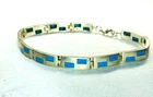 Vintage Sterling Silver 925 Turquoise Inlay Bracelet Size 7-3/4
