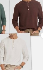 Men  s Ribbed Thermal Henley Long Sleeve Shirt Goodfellow  Co Choose Size, Color