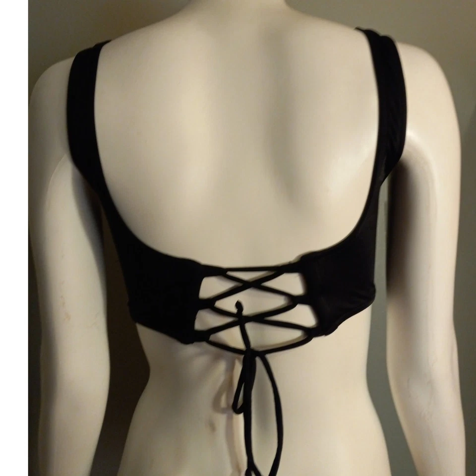 Top de bikini Venus negro corsé de encaje con corbata - talla pequeña fruncido sexy gótico lindo gótico Foto 3 de 4