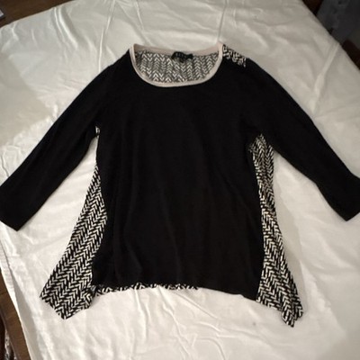 B.L.E.U. Black/White Chevron Contrast Round Neck Knit Long Sleeve Top L M14CV163