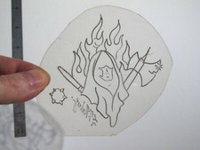 vtg 1960s 70s Tattoo Flash acetate stencil Flaming Mace Axe Reaper signed REP1