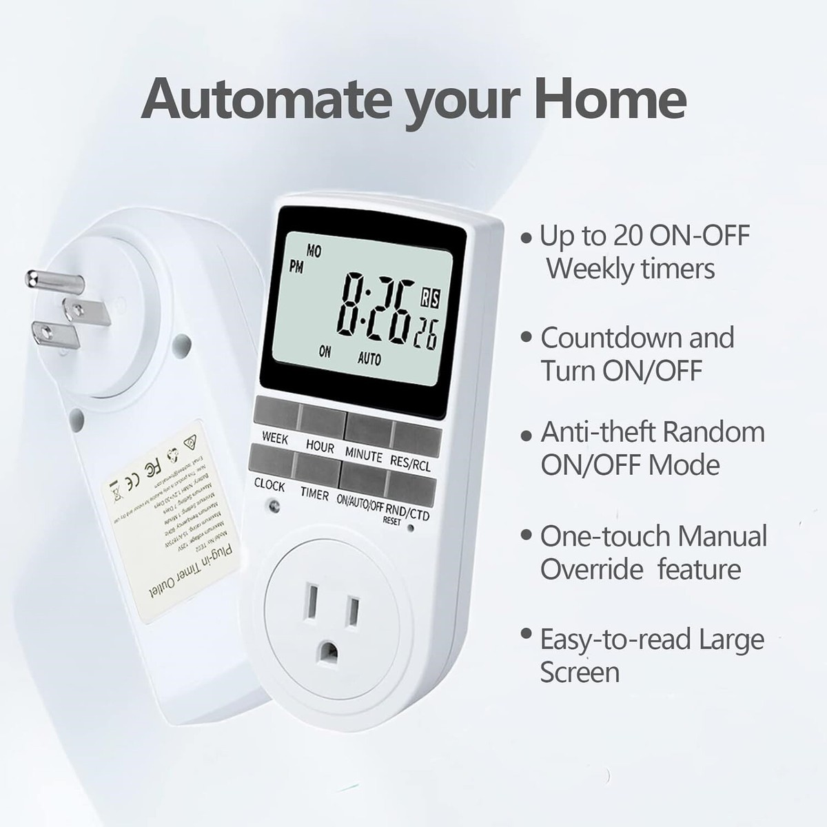 Outdoor Electric Timer Switch Fosmon 7 Day Digital Timers For Electrical  Outlets, Indoor Plug-in Light Timers Switch Plug In Timer, image size:1200x1200