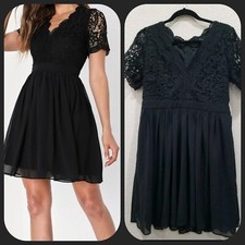 LULUS Angel in Disguise Black Lace Skater Dress Size MEDIUM**Flattering**NWOT**