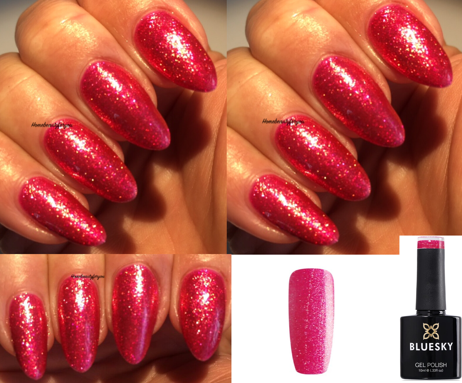 BLUESKY GEL POLISH PINK GLITTER FINE CRYSTAL NAIL SJ21 UV LED SOAKOFF+FREE WIPES