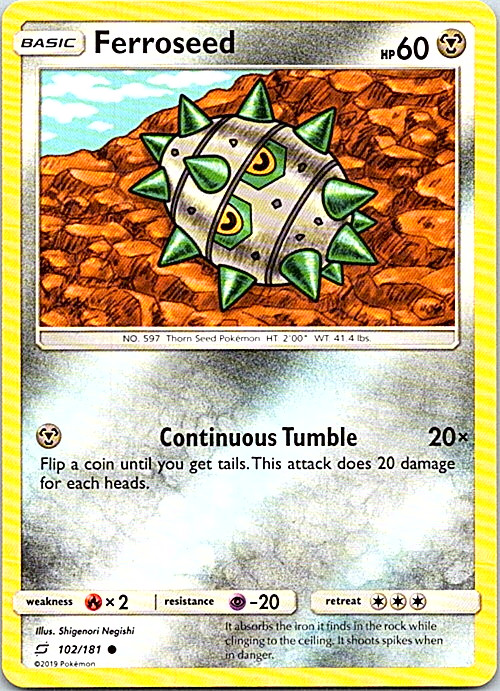 Ferroseed 102/181 Pokemon Sun & Moon Team Up Regular Light Play