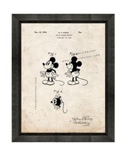 Disney's Mickey Mouse Patent Print Old Look in a Beveled Black Wood Frame