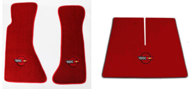NEW! Red Carpet MAT SET 1984-1996 Corvette With Embroidered Circle Emblem Logo 3