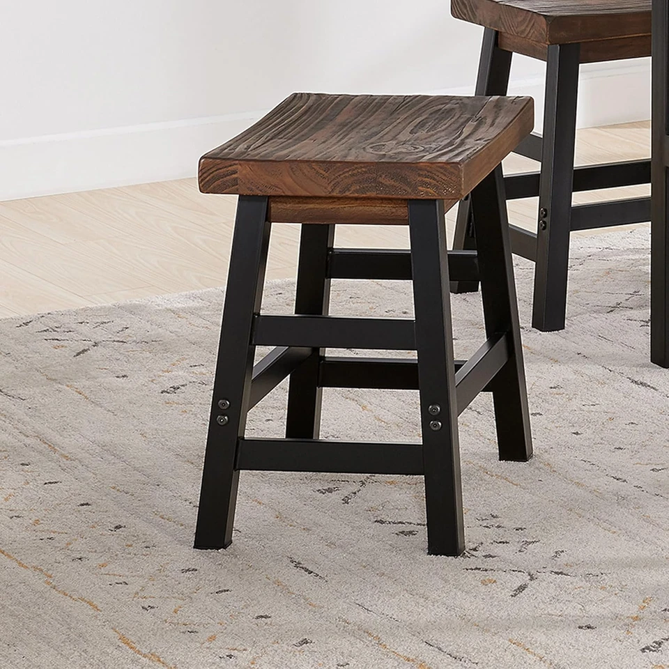 Taburete de bar de granja rústico Pomona - 20 pulgadas de altura, asiento de madera maciza de pino con suela Foto 4 de 4