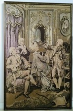 ANTIQUE NEEDLEPOINT TAPESTRY CLASSICAL MUSIC SCENE FRAMED FRENCH   55  x 34.75  