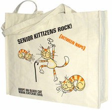 Cat Design Shopping Tote Bag 100% Natural Canvas Adopt an Older Cat Campaign