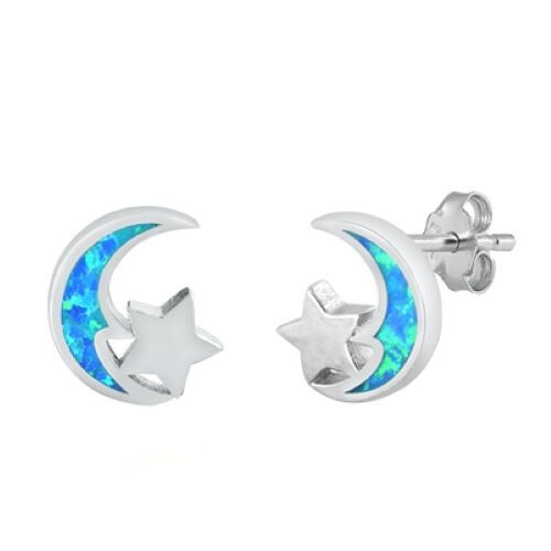 Blauer Opal Mond Sterling Silber Ohrstecker - Bild 2 von 2