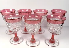 Vintage 8Cranberry Flash Rainbow Art Glass Glasses Cranberry Trim and Stem