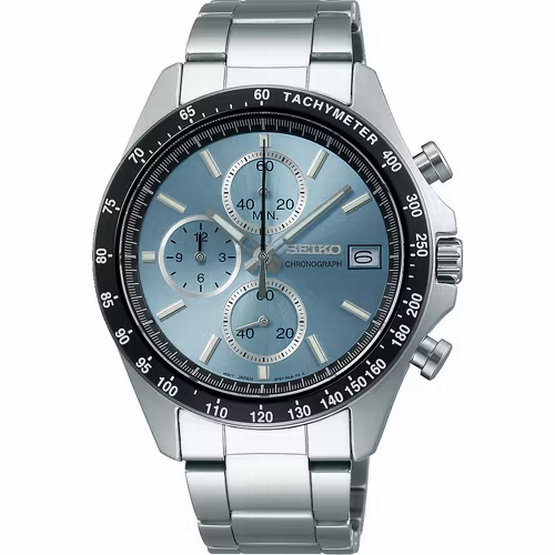 Seiko Japan Chronograph Watch Blue Dial Stainless Steel Quartz Mens SBTR029