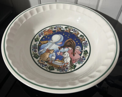 Watkins Country Kids 10 3/4  Ceramic Pie Plate IN BOX Christmas Wish #6281 Vtg
