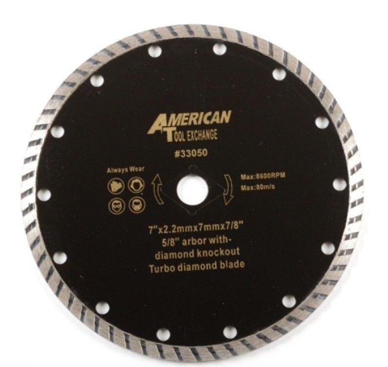 7" Turbo Diamond Blade 5/8 Arbor with Diamond Knockout Circular Saw Blades 8600