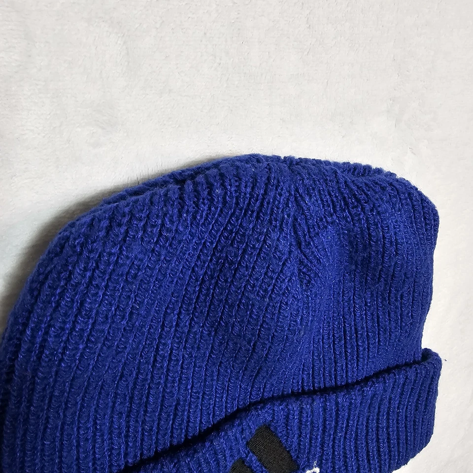 Vtg Adidas Equipment Beanie Ribbed Knit Blue Black 90's Y2K Grunge Hip Hop Cap - Image 3 of 4