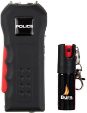 POLICE Stun Gun Flashlight Burn Pepper Spray Combo for Self Defense 512 Black