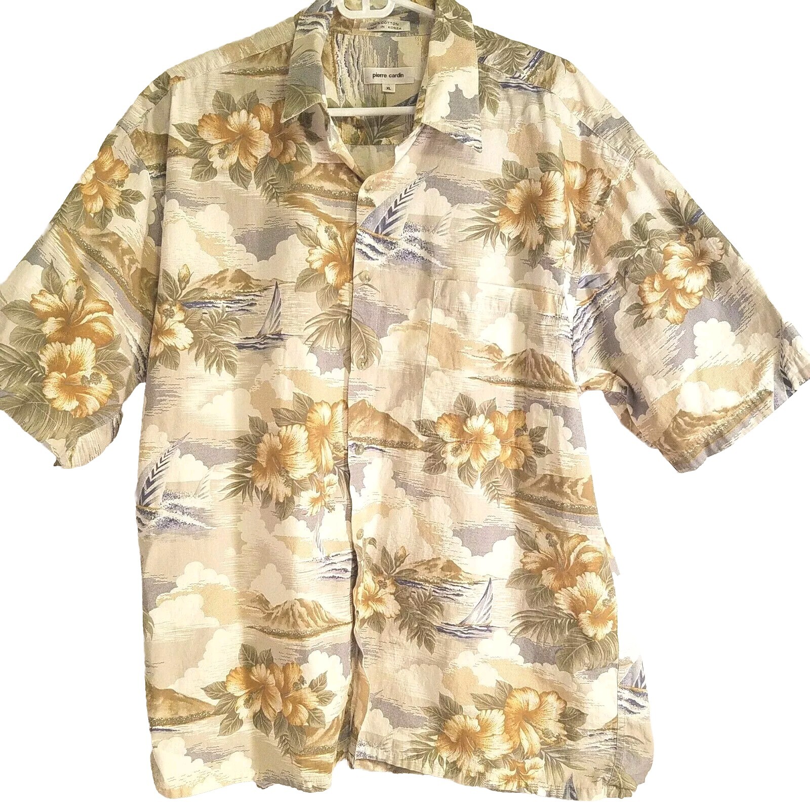 Pierre Cardin Mens Hawaiian Button Down Shirt Size XL Short Sleeve