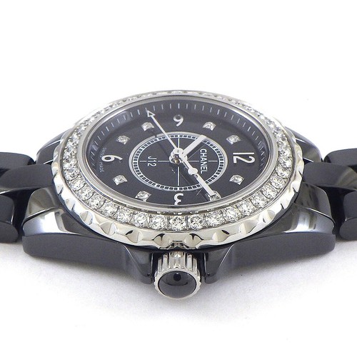 CHANEL Watch J12 H2571 Diamond-Index/Bezel Stainless Steel Black Ceramic Quartz - Picture 2 of 11