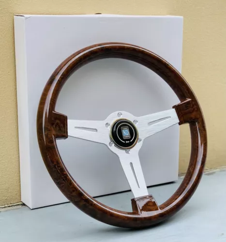 NARDI Classic 350mm Steering Wheel Mahogany Wood with Brushed Aluminum Finish - Picture 2 of 8
