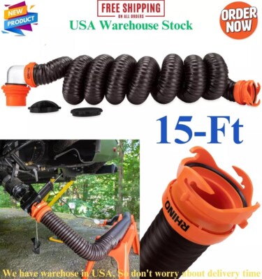 15-Ft Flexible Sewer Hose Kit For Drain Empty RV Camper Black/Gray Water Tank