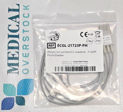 ECGL-21723P-PH - PHILIPS COMPATIBLE ECG LEADWIRE - 3 LEADS PINCH/GRABBER - NEW