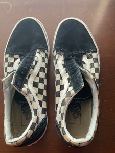 white checkerboard lace up vans