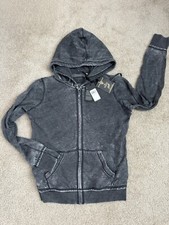 guess hooded zip-up sweatshirt gray size M