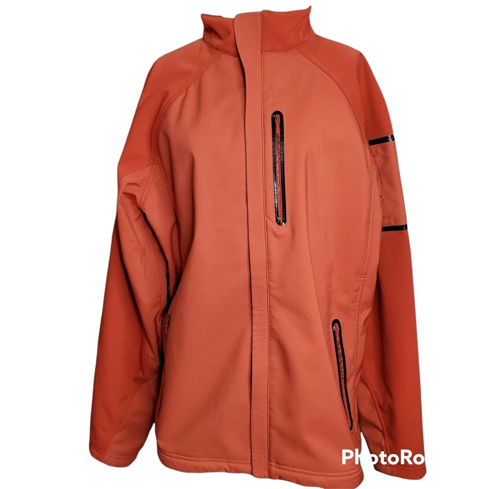Mens LL Bean Large Tall LT Softshell Orange Windproof Jacket Coat - See pictures