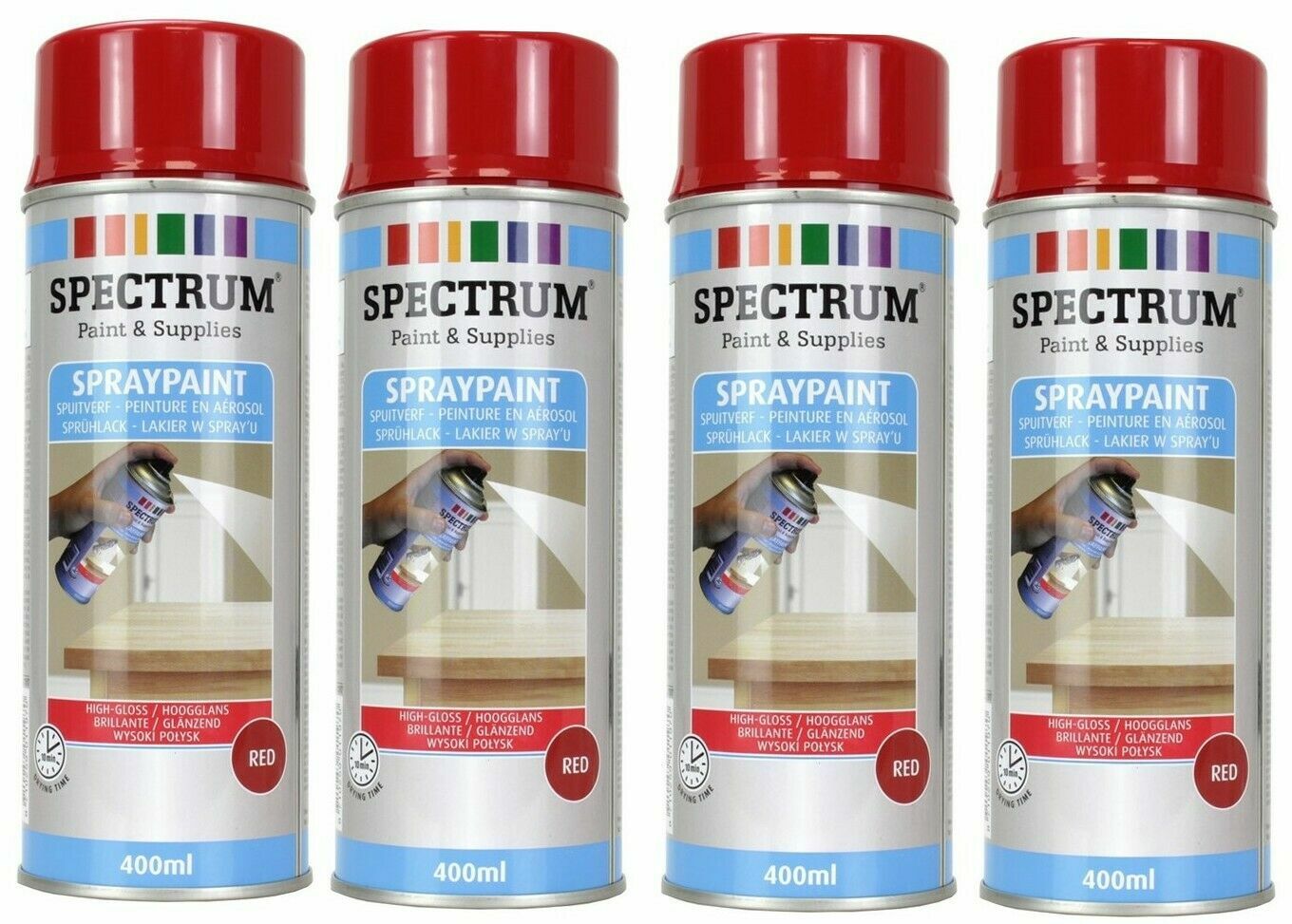 Peinture en Aérosol Rouge 4x400ml multi-support pour rénovation plastique bois et métal