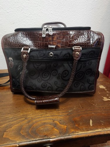 BRIGHTON Black Brn Croc Carry On Case Leather Travel Toiletry Cosmetic Bag  - Picture 3 of 15