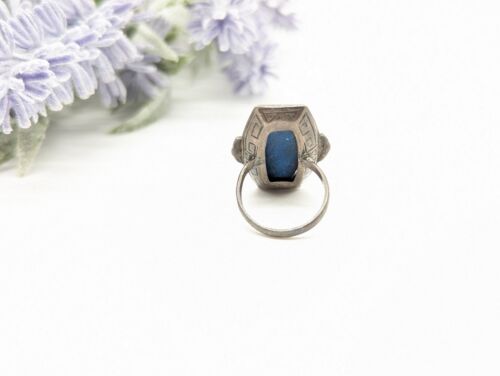 Vintage Deko blau Lapis Marcasit Edelstein zweifarbiger Ring Sterlingsilber Gr. 5 - Bild 4 von 7