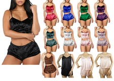 Women's 2 Piece Pajama Set Sleepwear Lingerie Soft Comfy Velvet or Satin New