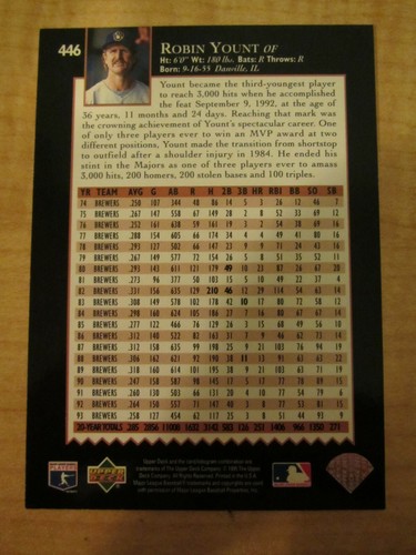1995 Upper Deck Baseball Final Tribute Robin Yount #446 Milwaukee Brewers - Picture 2 of 2
