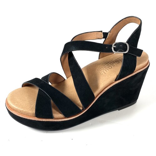 Wedge Platform Sandals Black Suede Size 