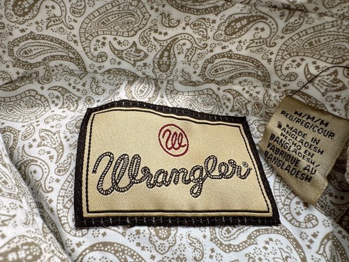 Wrangler Boys' Tan Cream Paisley Long Sleeve Button-Down Shirt Youth Medium - Picture 5 of 7