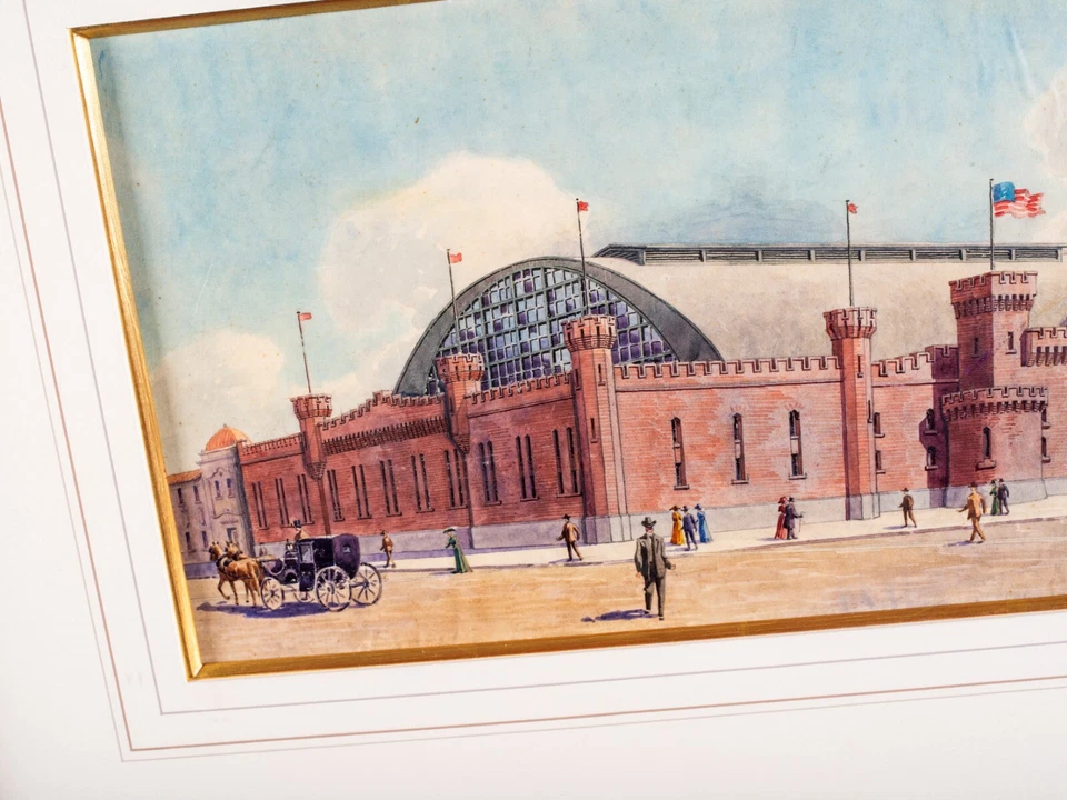 Antigua acuarela arquitectónica c.1910, Denver Nat. Guard Armory, Albert Bryan Foto 3 de 4