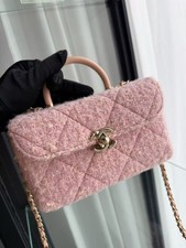Chanel 23K Vanity Box Handbag Crossbody Pink Tweed Light Gold Hardware Auth