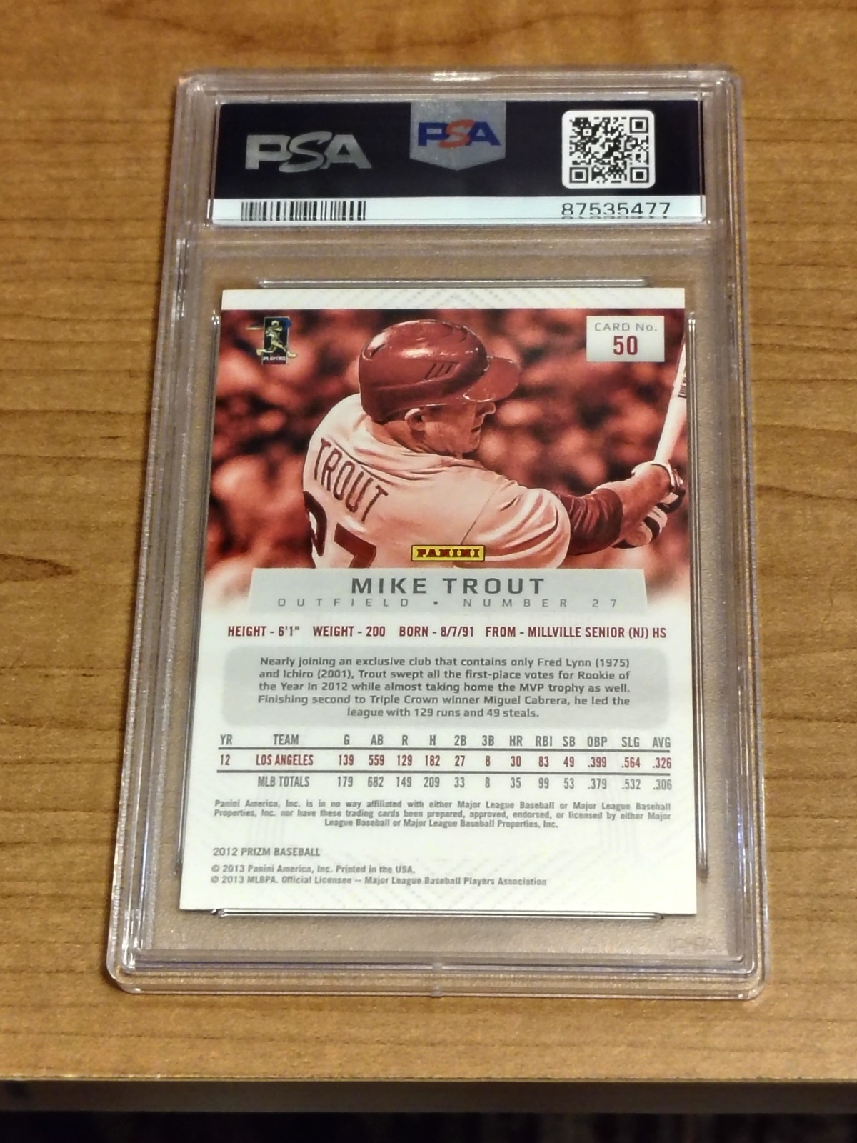 2012 Prizm Mike Trout #50 Los Angeles Angels PSA 9 MINT First year Prizm Rookie  view 3