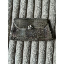 Whiting Davis Vintage Silver Mesh Clutch Rhinestone Floral Clasp Evening Bag