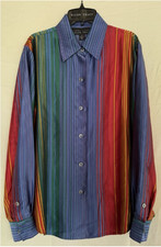 Linda Allard Ellen Tracy Striped Silk Blouse Multicolor Long Sleeve Size 6 EUC